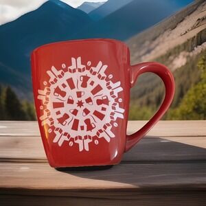 Vtg Starbucks 2004 Red Snowflake Shop‎  12oz. Square Heavy Coffee Mugs Cup Retro